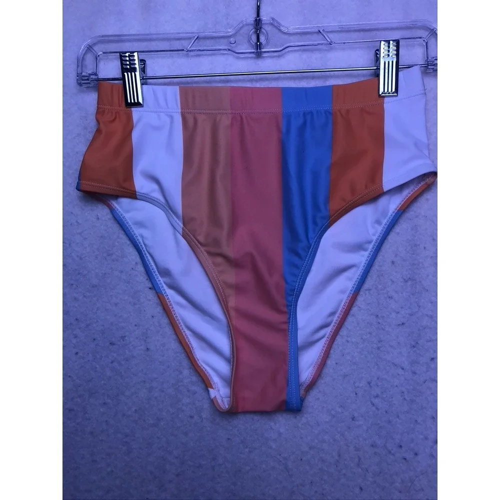 Boutique Stripe Bikini Set Womens Small Multicolor High Waist Padded Two Piece